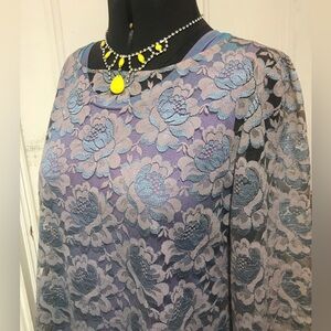 Lavender Grey & Blue Lace A-Line Dress